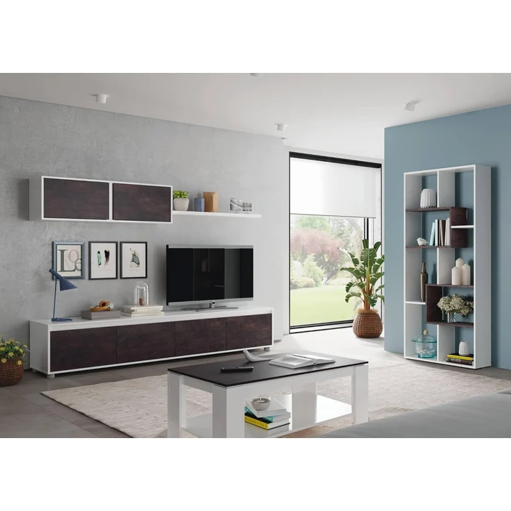Dmora - Bücherregal Fremont, Multipositions-Bücherregal mit 8 Fächern, Büroregal, Regal als Raumteiler, cm 80x25h180, Weiß und Oxid – Bild 4