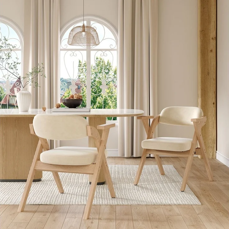BBWL Klappstuhl 2er Set aus Massivholz mit Leinenpolsterung, Armlehnen, Klappbare Esszimmerstühle platzsparendem Design – Bild 1