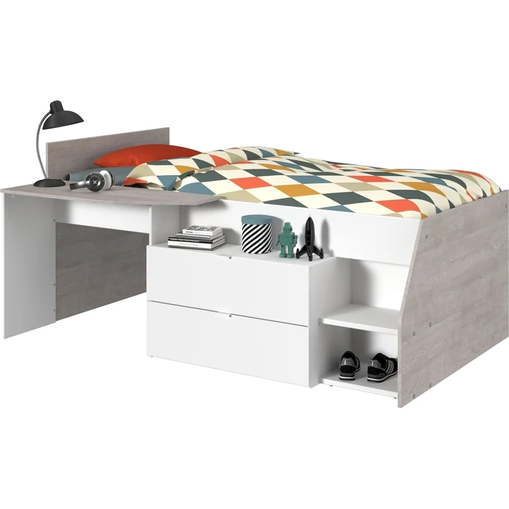 Hochbett >Milky 1< in Weiß / Grey Loft - 203x135x90cm (LxBxH) – Bild 3