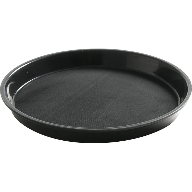 HENDI Serviertablett, Tablett, Temperaturbeständig bis 80°C, Gastro Tablett, rund mit hohem Rand, Gummi-Antirutschbeschichtung, Schock- und bruchfest, Polypropylen, ø320mm, Schwarz