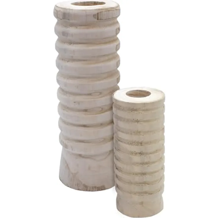 Spetebo Holz Blumenvase 2er Set, bauchige Form, 18 cm und 28 cm, naturbelassen, ideal für Kunstpflanzen und Pampasgras