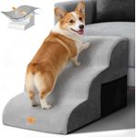 HEVOL Hundetreppe mit 3 Stufen – Hochwertige Schwamm-Hundetreppe für kleine Hunde, tragbare Haustiertreppe und Katzentreppe mit waschbarem Bezug für Sofa und Bett. Inklusive 1 Fusselrolle