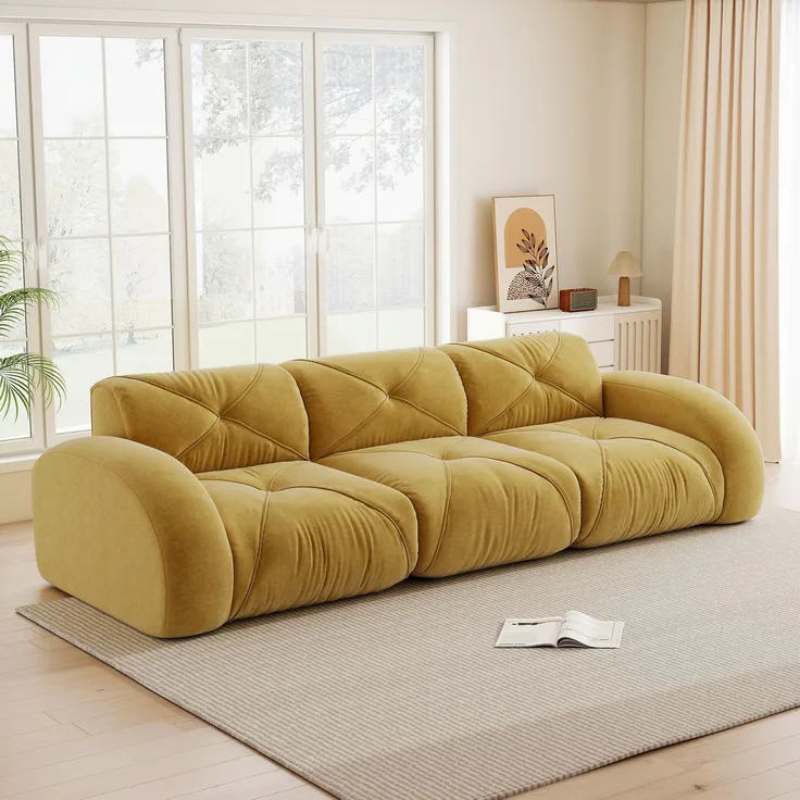 DESVIAE Sofa Dreisitzer ohne Innenrahmen aus Chenille Gelb, 281 x 95 x 76 cm