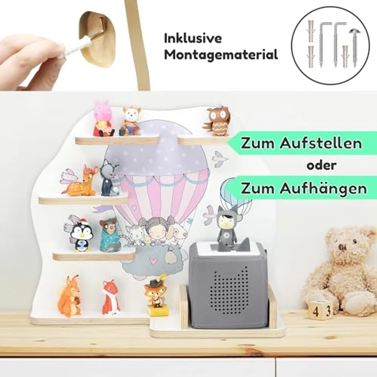 stadtecken Holzregal für Musikbox I passend für die Toniebox und ca. 35 Tonies I Perfekte Aufbewahrung im Kinderzimmer I zum Aufstellen oder Aufhängen (Oben) – Bild 7