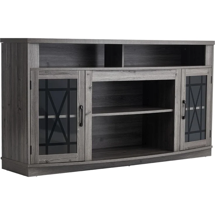 VEVOR TV-Ständer für Fernseher bis zu 65 Zoll, TV Tisch mit Lichtleiste, TV-Schrank aus Holz mit Glastüren & verstellbaren Regalen, Konsolentisch Fernsehschrank für Wohnzimmer Schlafzimmer, Grau – Bild 9