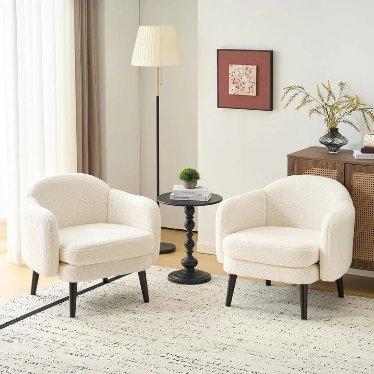 Sessel Cocktailsessel Loungesessel Clubsessel 113kg Teddy-stoff Weiß – Bild 9