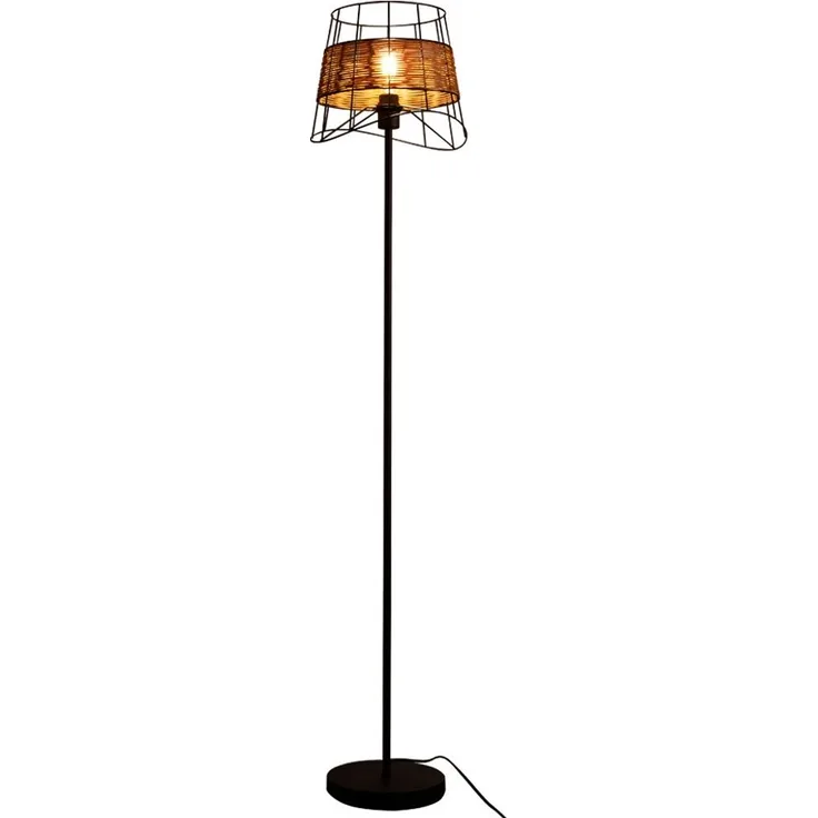 Stehleuchte, Käfig-Design, Metall-Grasgeflecht, H 150 cm