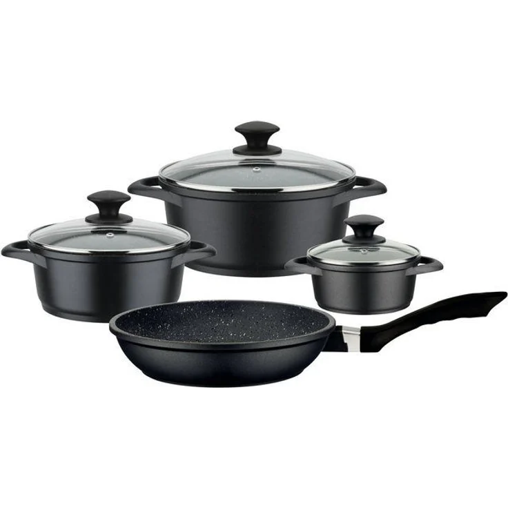 GSW Topf-Set Gourmet Granit, Aluminiumguss (Set, 7-tlg, je 1 Kochtopf Ø 16/20/24 cm, 1x Bratpfanne Ø 24 cm), Induktion – Bild 2