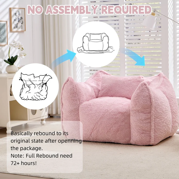 Riesiger Sitzsack mit Kissen, bequemer großer Sitzsack für Erwachsene und Kinder, Kunstfell-Bodensofa für Wohnzimmer, Schlafzimmer und Wohnung, Rosa – 123 x 97 x 73 cm – YOUDENOVA – Bild 7