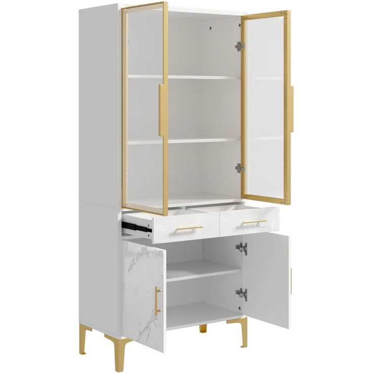 ZUBALIYA Vitrine, mit Schubladen, mit Stauraum, mit LED-Beleuchtung, mit App-Steuerung, H 170 × T 38 × B 75 cm, Weiß, MDF / Spanplatte – Bild 16