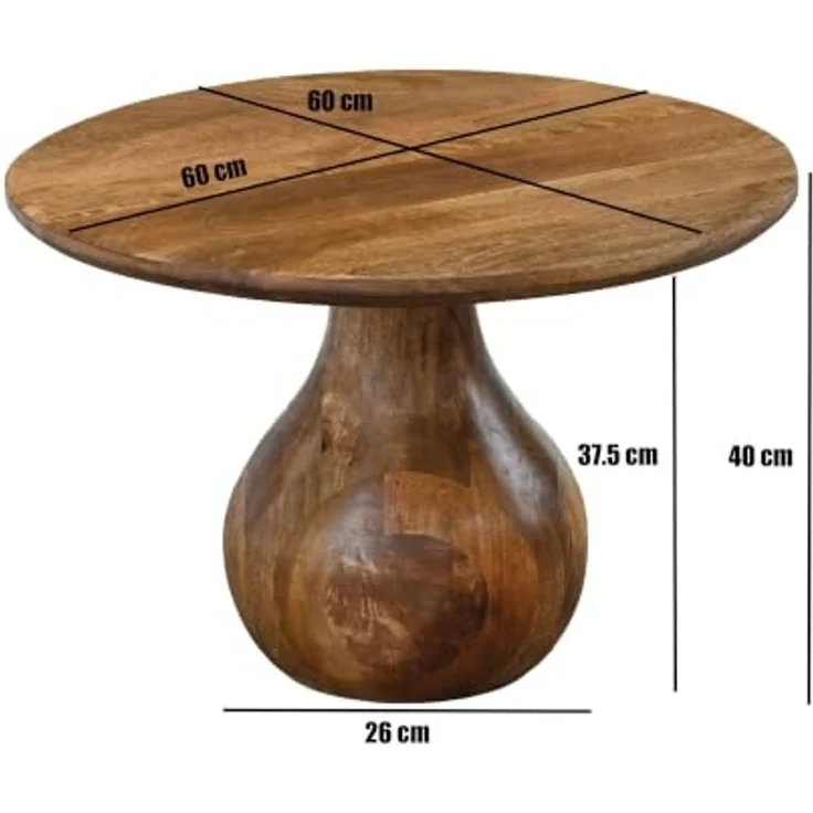 FINEBUY Couchtisch FB117749 Massivholz 60cm Wohnzimmertisch Sofatisch Beistelltisch Tisch (Skulpturaler Wohnzimmertisch aus Mangoholz), Runder Kaffeetisch mit markantem Tropfenfuß – Bild 3