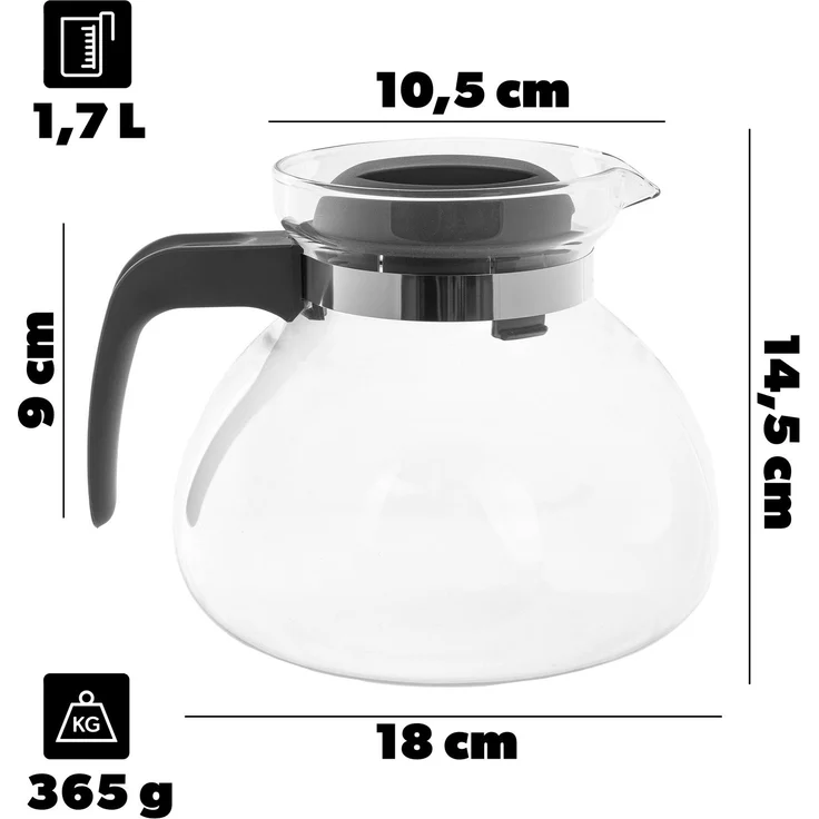 KADAX Hitzebeständige Teekanne mit Deckel, Glas, grau 1,7L – Bild 2