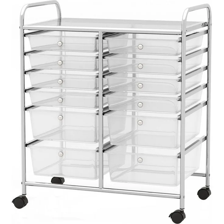 COSTWAY Rollwagen, mit Arbeitsplatte & 12 stapelbaren Schubladen, 38 x 64 x 75 cm