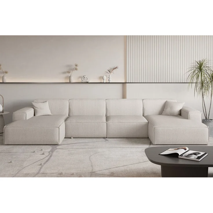 Wohnlandschaft Sofa U-Form CELES PREMIUM in Stoff Scala Hellbeige – Bild 1