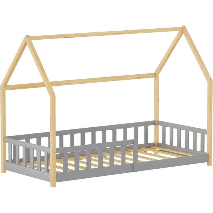 Hausbett Hesel mit Rausfallschutz 90x200 cm Grau/Natur [en. casa] – Bild 3