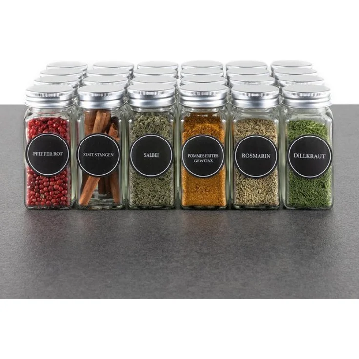 Hanseküche Gewürzbehälter Gewürzgläser Set mit Streueinsatz, Glas, (24 Gewürzgläser, 1-tlg, Set inkl. Zubehör), inkl. Ersatzstreueinsätze, Trichter und Reinigungsbürste – Bild 4