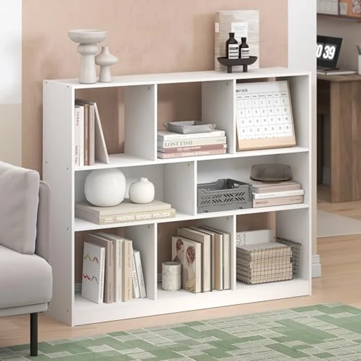 Furinno Daly 8-Würfel Horizontal 3-stöckiges Bücherregal, Bücherregal, Aufbewahrungsorganisator, 47 Breite, Weiß, 27.79 (D) x 119.99 (W) x 100 (H) cm. – Bild 2