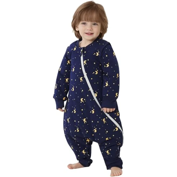 Duomiaomiao Baby Schlafsack mit Füßen 3.5 tog, winterschlafsack 100% Baumwolle Baby, Mädchen mit Schlafsack, Cartoon-Laub（der Mond die Sterne/65CM – Bild 2