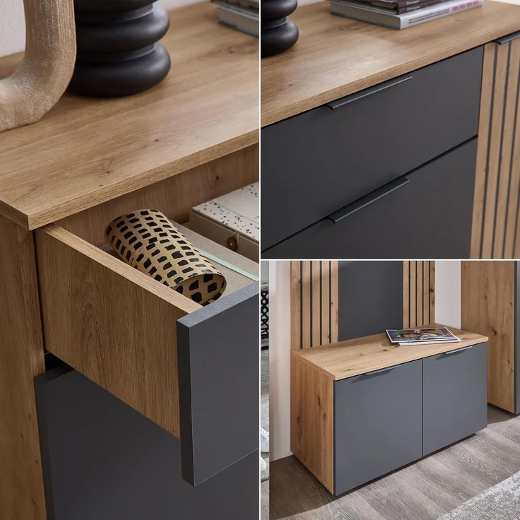 HBZ Garderobenschrank Volano in Eiche Artisan Dekor, BxHxT 57x195x38cm (1-St) Mit 1 Kleiderstange ausziehbar, 4 Einlegeböden – Bild 7