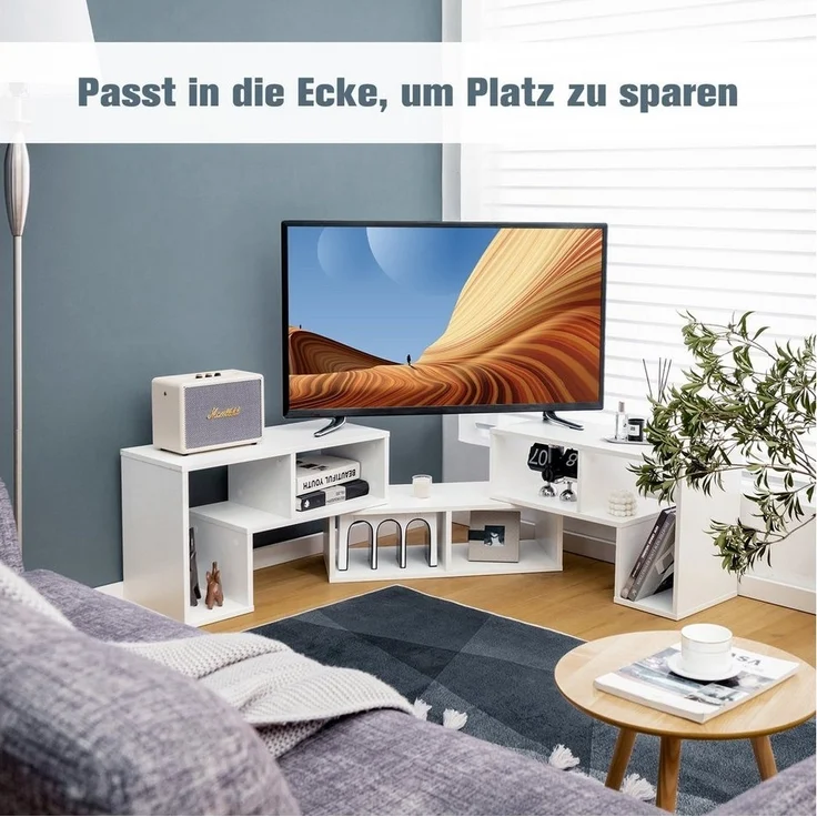 COSTWAY Fernsehschrank Holz 3-teilig, Frei Kombinierbar, Fernsehtisch für TVs bis zu 65", Eckregal Ausziehbar, TV Lowboard TV Schrank, Multifunktionaler Bücherregal, Aufbewahrungsregal (Wei?) – Bild 2