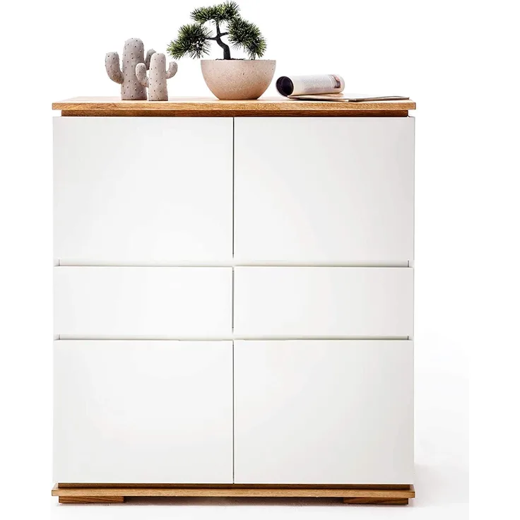 Chiaro Highboard - Weiß matt Asteiche massiv
