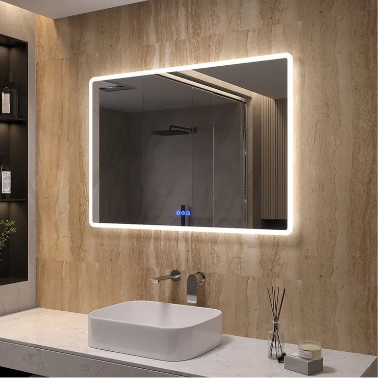 AQUABATOS LED-Lichtspiegel Badezimmer Spiegel Badspiegel Wandspiegel mit Beleuchtung Licht Led (mit/ohne Uhr), (3 Lichtfarben/Kaltweiß), (mit/ohne Bluetooth), mit/ohne Schminkspiegel), 100x70cm beschlagfrei
