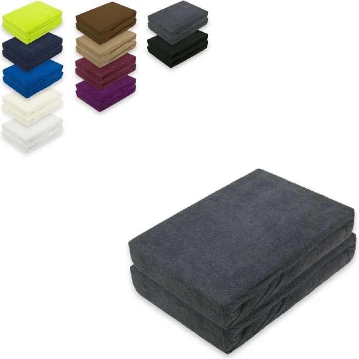 Doppelpack Frottee Spannbettlaken 140 - 160 x 200 cm Anthrazit – Bild 1