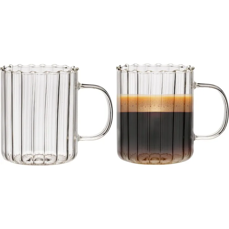 Zoha Glas Riffle Cup Kaffeeglas Teeglas Heißgetränke - 350 ml, 8-tlg, Borosilikatglas, Hitzebeständig Trinkglas Cocktailgläser Eiskaffeegläser Tee Saft