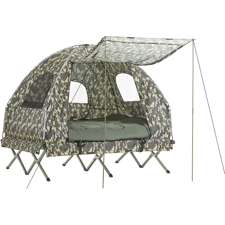 SoBuy Feldbett OGS61 Feldbett mit Zelt Schlafsack Wurfzelt 2 Person 4in1-Zelt Campingliege