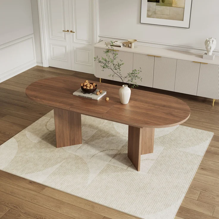 Ausziehbarer Esstisch mit abgerundeten Ecken, 120/160x80 cm, Walnuss – Bild 2