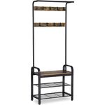 Vasagle Kleiderständer Garderobenständer rustikal mit 9 Abnehmbaren Haken Schuhregal mit Sitzfläche 3 Ablagen Holz Metall 72 x 183 x 33.7 cm Vintage von Songmics HSR40B