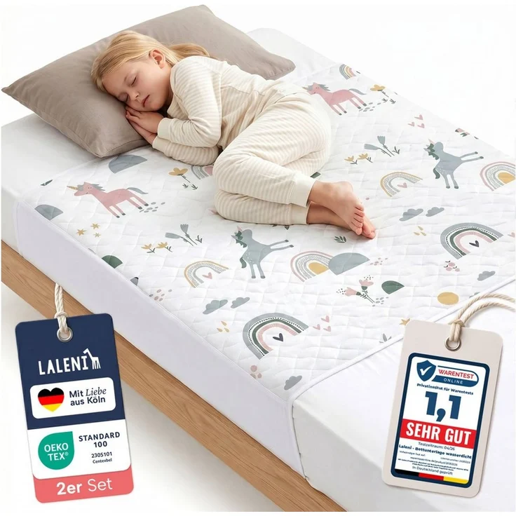 Matratzenauflage Bettunterlage wasserdicht Kinder, knisterfreie Matratzenauflage Laleni, mit rundum Gummizug oder seitliche Einstecklaschen – Bild 1