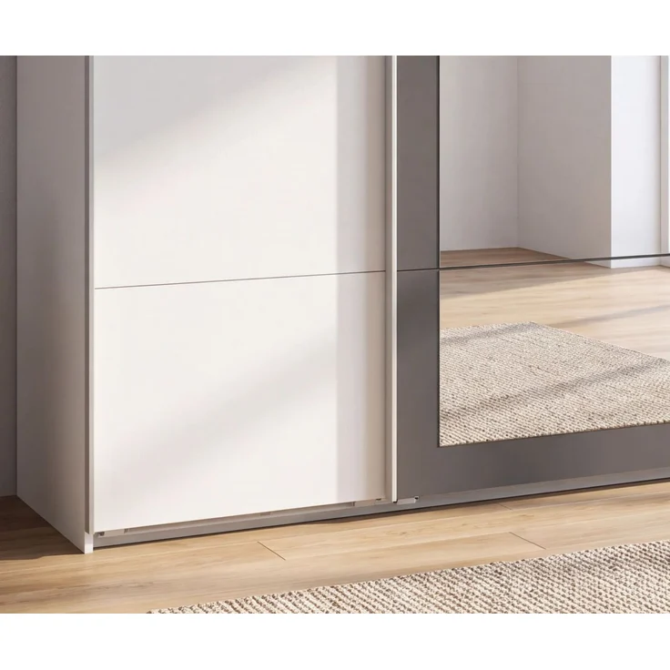Schwebetürenschrank 3-trg Kleiderschrank 225 cm in Weiß Spiegel umrahmt in Grafit – Bild 4