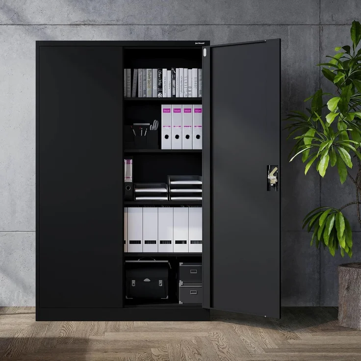 Jan Nowak Metallschrank Jan II 185 x 115 x 40 cm - Aktenschrank abschließbar mit 2 Türen, Mehrzweckschrank mit 5 Ebenen, Büroschrank aus Stahlschrank mit Pulverbeschichtung - Schwarz – Bild 5