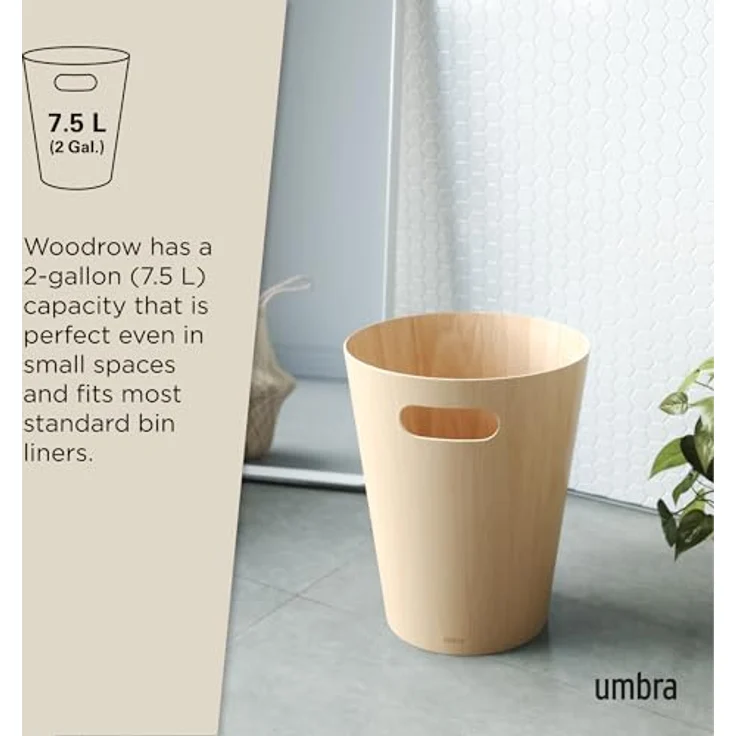 Umbra Woodrow Abfalleimer – Zweifarbiger Holz Papierkorb für Büro, Badezimmer, Wohnzimmer und Mehr, 7,5l Fassungsvermögen, Natur, – Bild 7