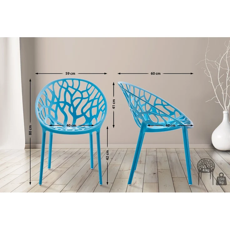 CLP 2er Set Gartenstuhl Hope, Modernes Design, Wetterfest, Stapelbar, Mit Armlehnen,blau – Bild 2