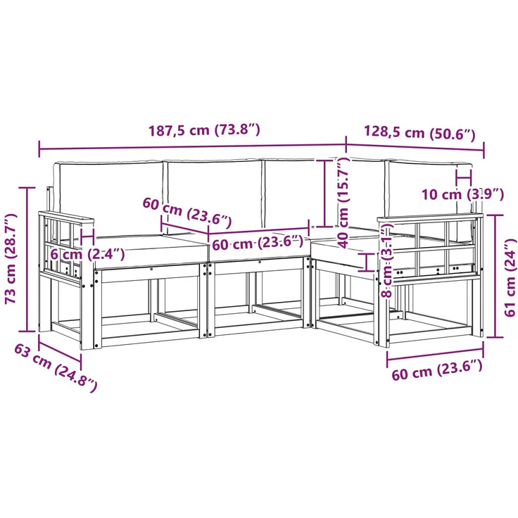 vidaXL Outdoor-Sofagarnitur mit Kissen 4 pcs Natur und Beige 3366336 – Bild 9