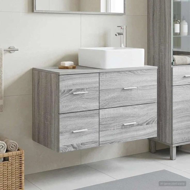 vidaXL Wandmontiertes Badezimmermöbel-Set 2 stk. Grau Sonoma 3403981 – Bild 1