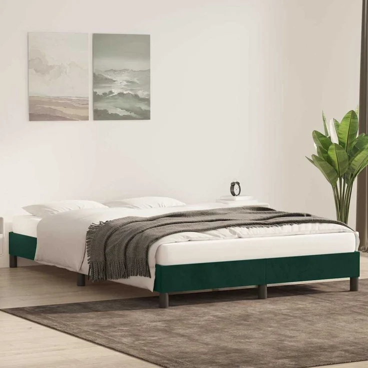 Doppelbett, Bettgestell Modernen ohne Matratze Dunkelgrün 140x220 cm Samt d2373e – Bild 3