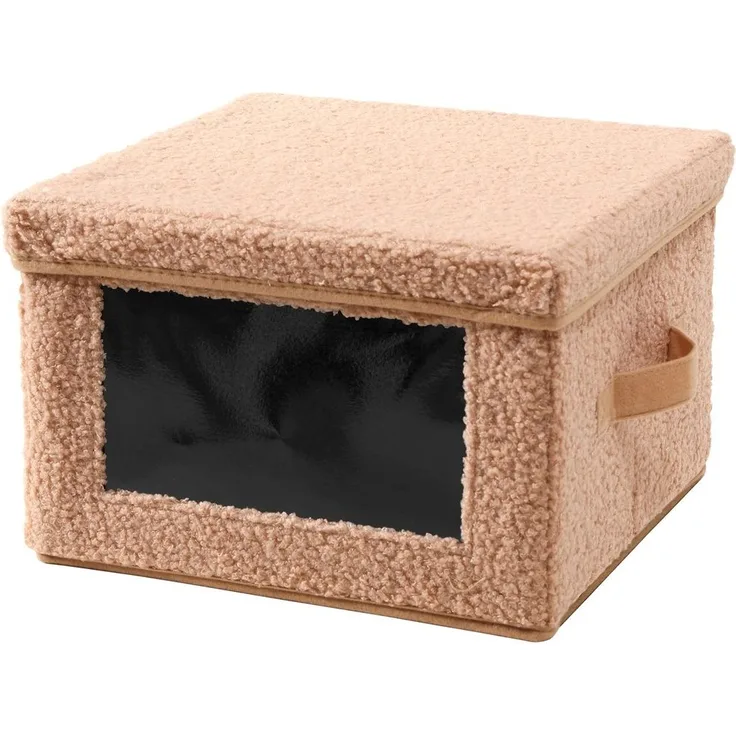 Calicosy Aufbewahrungsbox aus Bouclé-Stoff in Beige mit Fenster - L40 cm - Beige