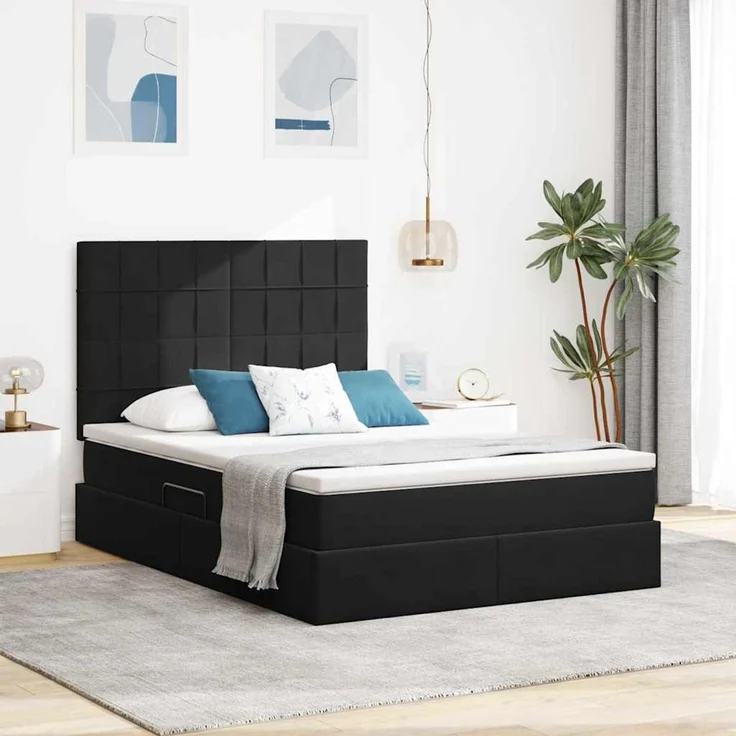 vidaXL Aufbewahrungsbett mit Matratze Schwarz 140 x 200 cm Samt 3372035 – Bild 1