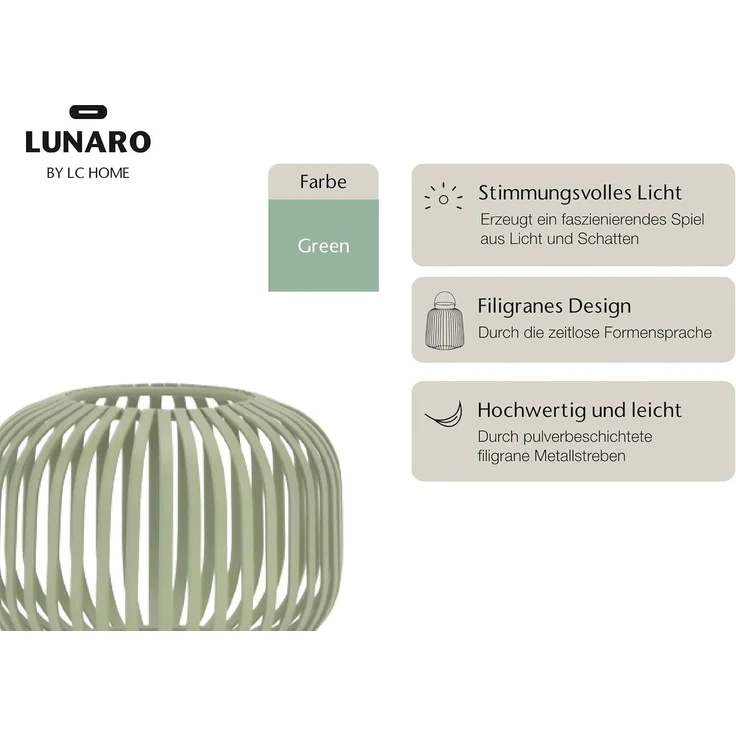 LC Home Lunaro S Windlichtkorb Metall grün – Dekolaterne, Teelichthalter & Kerzenhalter –14x10x10cm – Bild 3