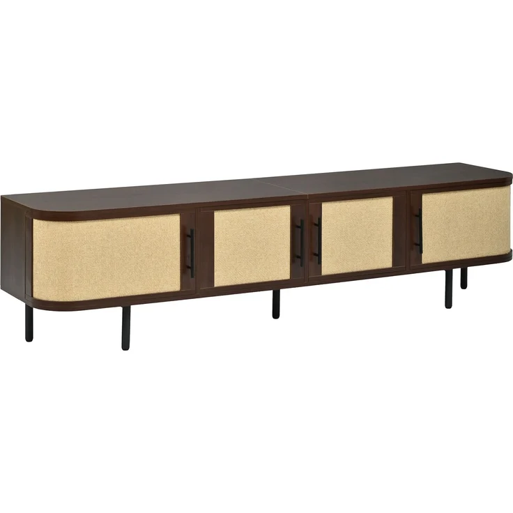 Wohnwand Set TV-Lowboard & Sideboard mit Geflechtfront, MDF-Korpus, schwarzen Griffen und Metallfüßen – modernes Wohnzimmermöbel Set--Nussbaum--120x40x82cm--YOUDENOVA – Bild 9