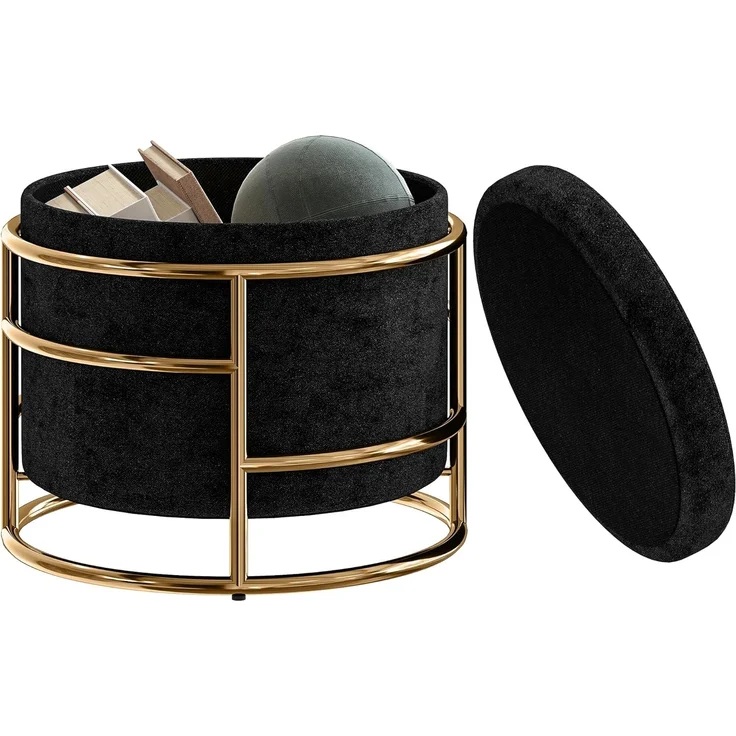 HOMCOM Sitzhocker mit Stauraum, Kleiner Hocker mit Deckel (Fußhocker, 1 St, Polsterhocker mit Stahrahmen), für Wohnzimmer Schlafzimmer, 42 x 42 x 39 cm, Schwarz – Bild 1