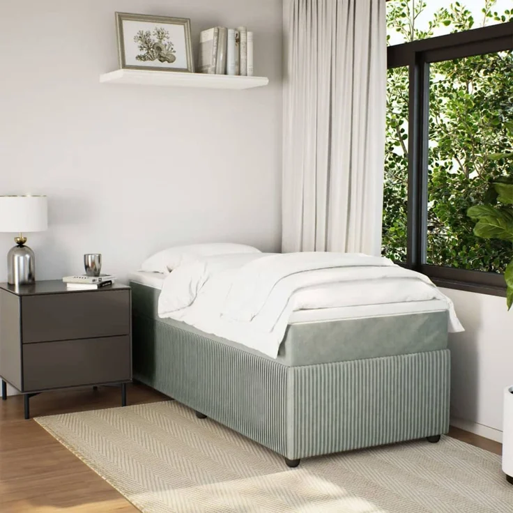 vidaXL Boxspringbett mit Matratze Hellgrau 90x200 cm Samt 3285614 – Bild 3