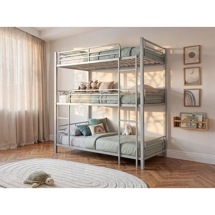 Vente-unique - Etagenbett - 3 Personen - 3 x 90 x 190 cm - Metall - Silberfarben - ELOUAN III – Bild 2