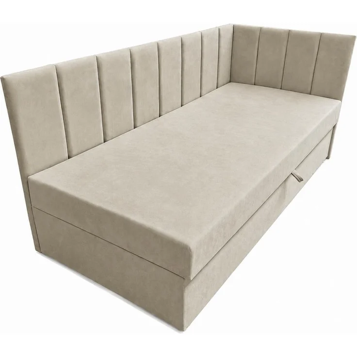 KRISAN MÖBEL Polsterbett TEDY in Beige 90 x 200 cm mit Bettkasten, gepolstertem Kopfteil und praktischem Stauraum, modernes Einzelbett für Kinder- und Jugendzimmer – Bild 1