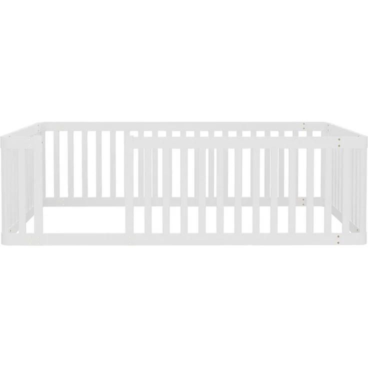 Flieks Kinderbett, Massivholzbett Bodenbett 90x200cm mit Zaun ohne Lattenrost – Bild 4
