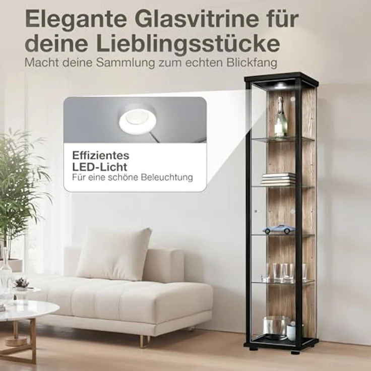 K-Möbel Glasvitrine C1014 (Glasvitrine (176x37x33 cm) mit 1 Glastür) Glasvitrine stehend – Bild 6