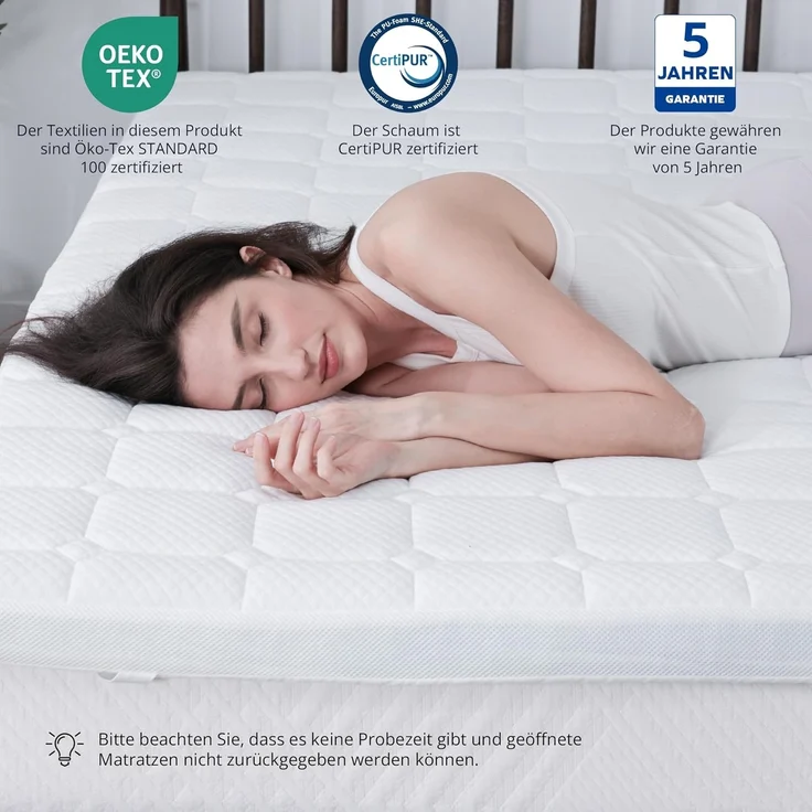 EGO HOME Matratzentopper 140x200 cm, 7 Zonen Matratze Topper mit Schaumstoff, Öko-TEX Zertifiziert, 140x200 cm Matratzenauflage für Boxspringbett Bett Schlafsofa – Bild 6